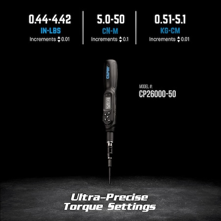 Capri Tools Digital Torque Screwdriver, Dual Direction, 0.44-4.42 in.-lb. 26000-50